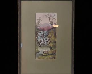 Original Watercolor Landscape Painting, Signed M.G.R.