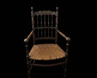 Antique Lancashire Spindle Back Armchair with Rush Seat