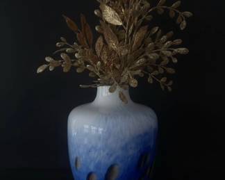 Vintage Cobalt Blue Vase Murano Style With Gold Accent