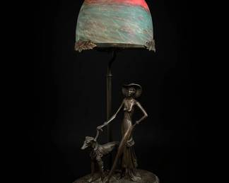 Art Deco Lady with Borzoi Dog Lamp