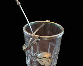 Vintage Crystal and Silver Plated Ice Bucket with Stirring Implement