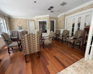 12 Wood Dining Chairs Upholstered Like New $2000.00 OBO