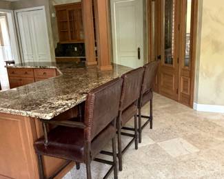 RH Three Brown Leather Stools $800.00 OBO