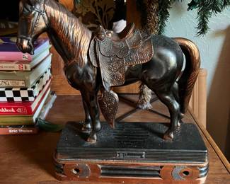 Vintage Abbotwares model Z477 bronze colored horse figurine that functioned as a tube radio in the 1940s. Radio is missing.