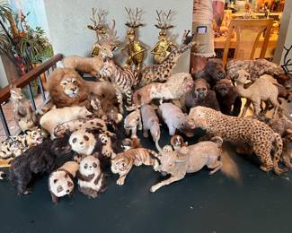 Vintage Rare Collectable Animal Figurines with lifelike fur overlay. Mid-Century Home Safari Decor.