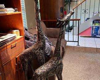 Mother and Baby Welded Patchwork Metal Giraffe Statues - Mother and Baby Set