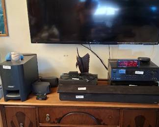 Misc. stereo components above antique