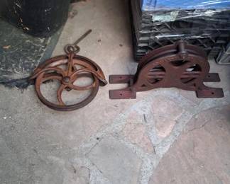 Antique curtain pulley and waterwell pulley