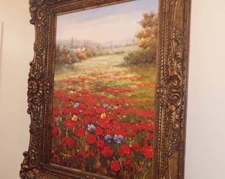 STATEMENT ITEM LARGE GOLD FRAME OIL FLOWERS