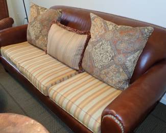 2 TONE LEATHER AND CLOTH SOFA