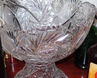 LARGE CUT GLASS FOOTED BOWL