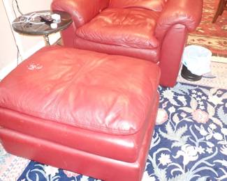RED OVER SIZED CHAIR AND OTTOMAN