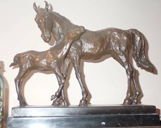 hot-cast bronze sculpture depicting a mare and her foal
