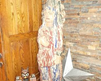 Carved Cigar Store Native American Indian - hand-carved wooden totem pole