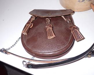 Brown Embossed Celtic Classic Leather Kilt Sporran Free Chain Strap