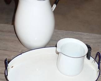 ENAMEL PITCHER - TRAY - CREAMER