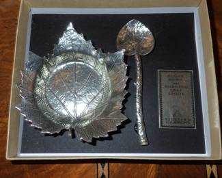 Clay Company Pewter Sugar Bowl & Budding Leaf Spoon Set