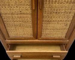 Detail pic: 1980s Vaughn of Virginia Solid Oak Width: 38", Height: 54" , Depth 18"