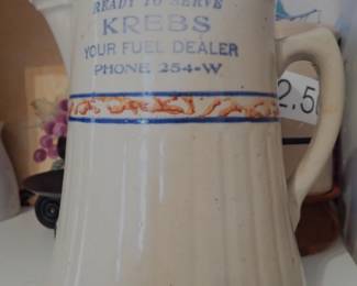 KREBS ADVERTISING STONEWARE PITCHER