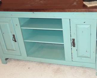 TURQ/WOOD  ENTERTAINMENT CENTER