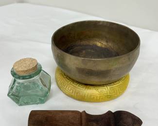 Brass bowl and mini glass jar
