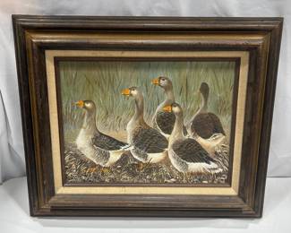 Oil Painting of Geese inside Frame 