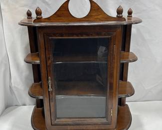 Vintage Wooden Cabinet with Glass Door and Shelves 