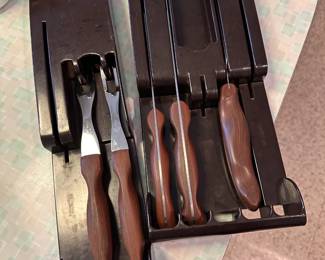 Vintage Cutco knife set with storage trays