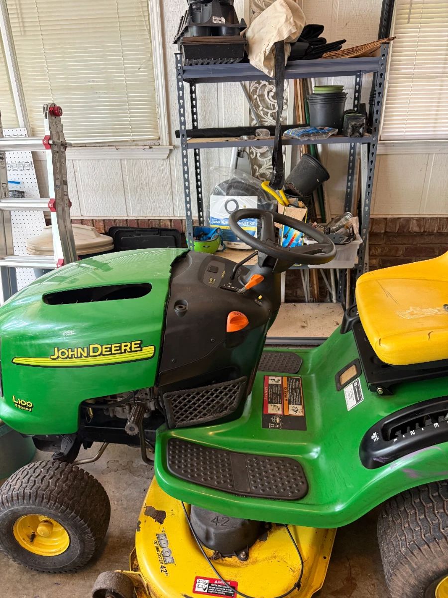 John Deere riding mower and accessories