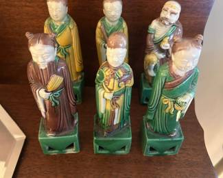 vintage Chinese Sancai glazed porcelain attendant figurines