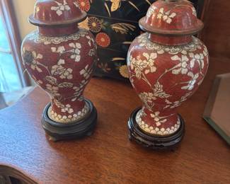 vintage Chinese cloisonné lidded jars