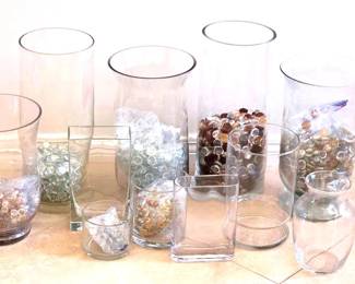 Clear Vases And Colored Glass Beads