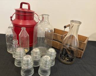 Antique Bottles, Milk Can, Insulators