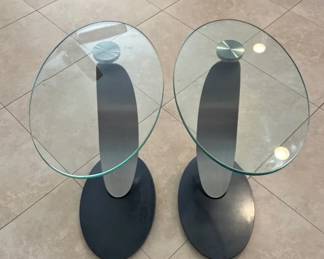 Two Modern Scoop Glass Accent Tables