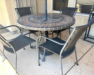 Tile Top Patio Table Faux Wicker Chairs