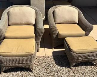 2 Faux Wicker Chairs W Footstools
