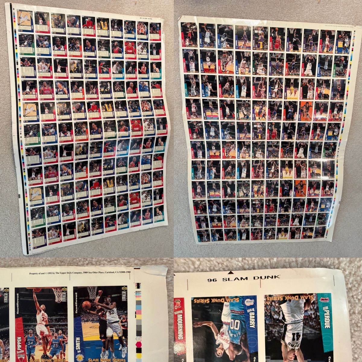 ( 1 ) Uncut Sheet 96 Slam Dunk Basketball Cards 1992