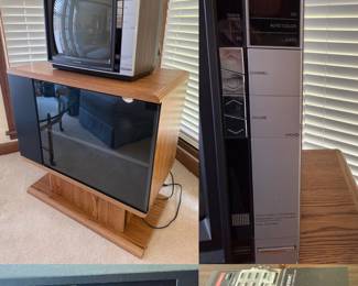 Vintage 1980s/90s Oak Laminate-Smoke Glass television stand