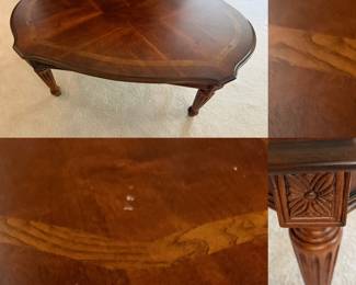 Inlaid Mahogany Coffee Table Fluted Legs Approximately 18”T x 30”W x 4’L