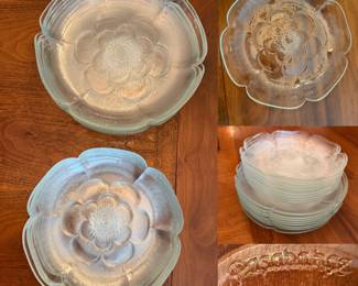 Arcoroc France Fleur Salad Lunch Plates & Dinner Plates Clear Glass Set Of 8 Cottagecore