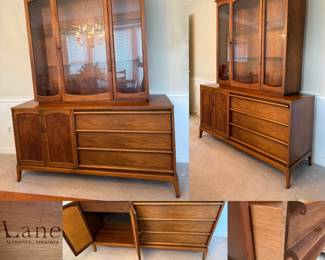 Lane Rhythm MCM Danish Modern 2 pc Walnut Hutch/China Cabinet