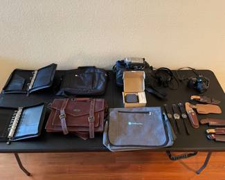 Messenger bags, knives, watches.