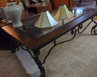 Glass top coffee table/ stained glass lamp shades