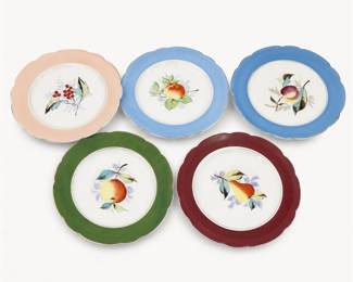 Lot 743: 5 Hand-Painted Porcelain Dessert Plates with Fruit Motifs