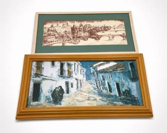 Lot 569: 2 Framed Prints: Prague View & Figi Graphics Village Scene