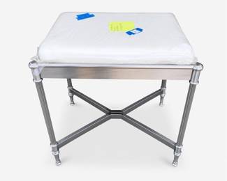 Lot 462: Brushed Nickel Vanity Stool with White Upholstered Seat