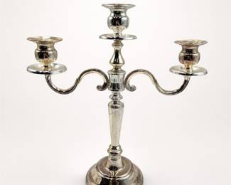 Lot 722: Silver-Plated Three-Light Candelabra with Scroll Arms