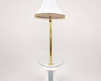 Lot 623: 1980s Plaster Column Floor Lamp with Glass Tray Table