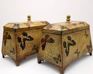 Lot 562: Pair of Pier 1 Butterfly Decoupage Lidded Boxes