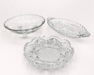Lot 726: 3 Clear Glass Serving Pieces with Brilliant-Cut Dish